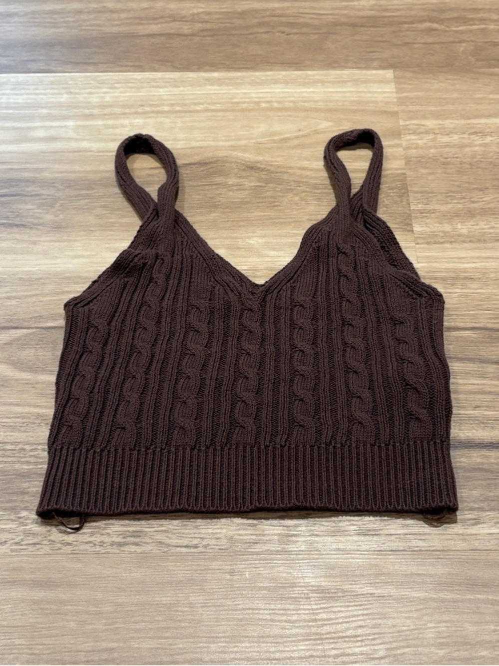 Streetwear Society Brown Cable-Knit V-Neck Crop Camisole